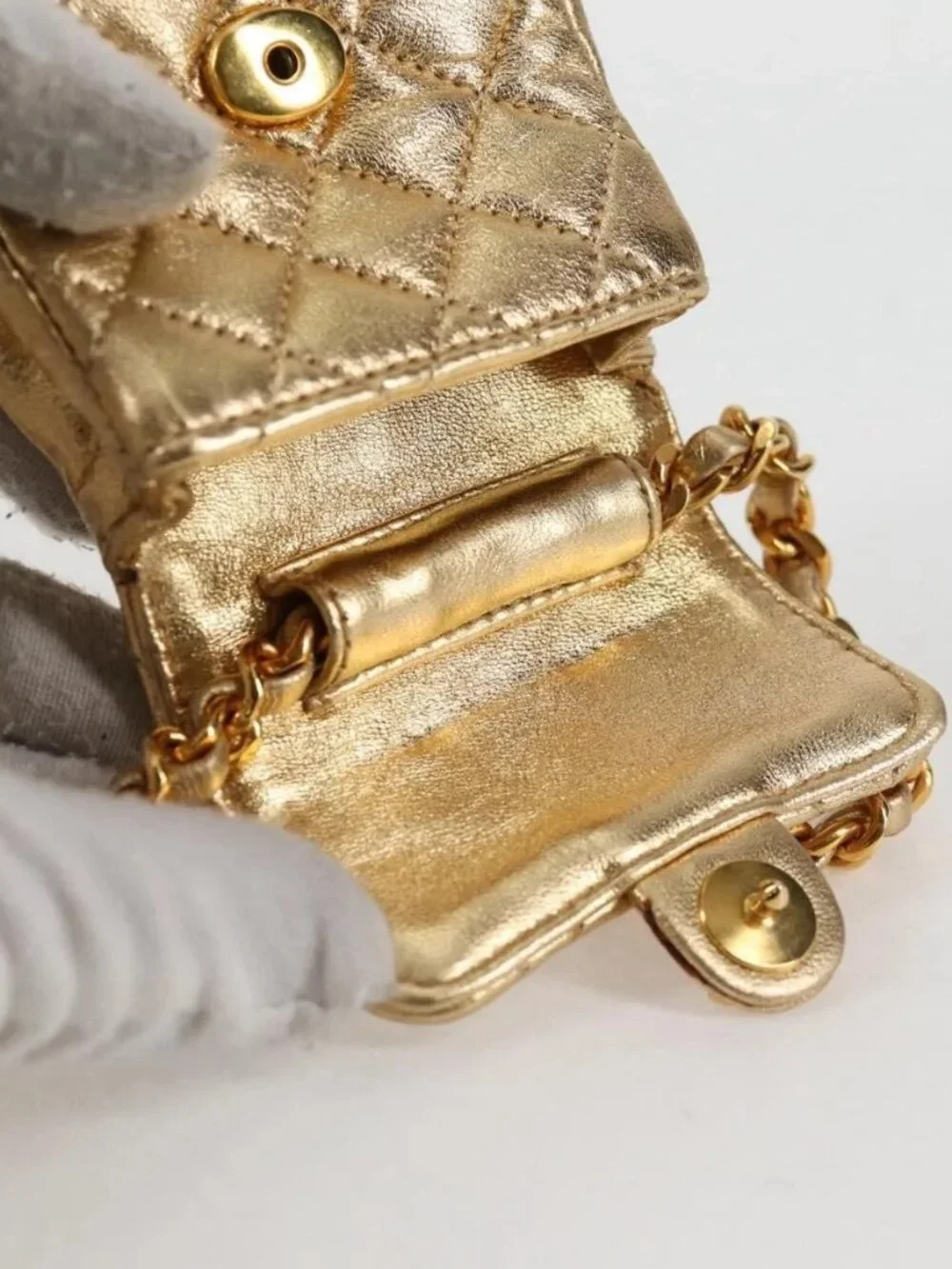 CHANEL Mini Mini Matelasse 7 Chain Bag Lamb Skin Gold Tone CC Auth 120870SAV